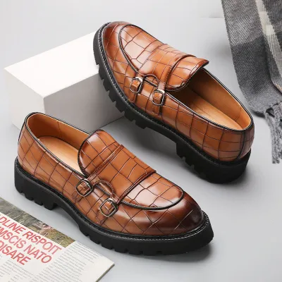 Men's Fashion Casual Grid Pattern Business Leather Shoes Low Top