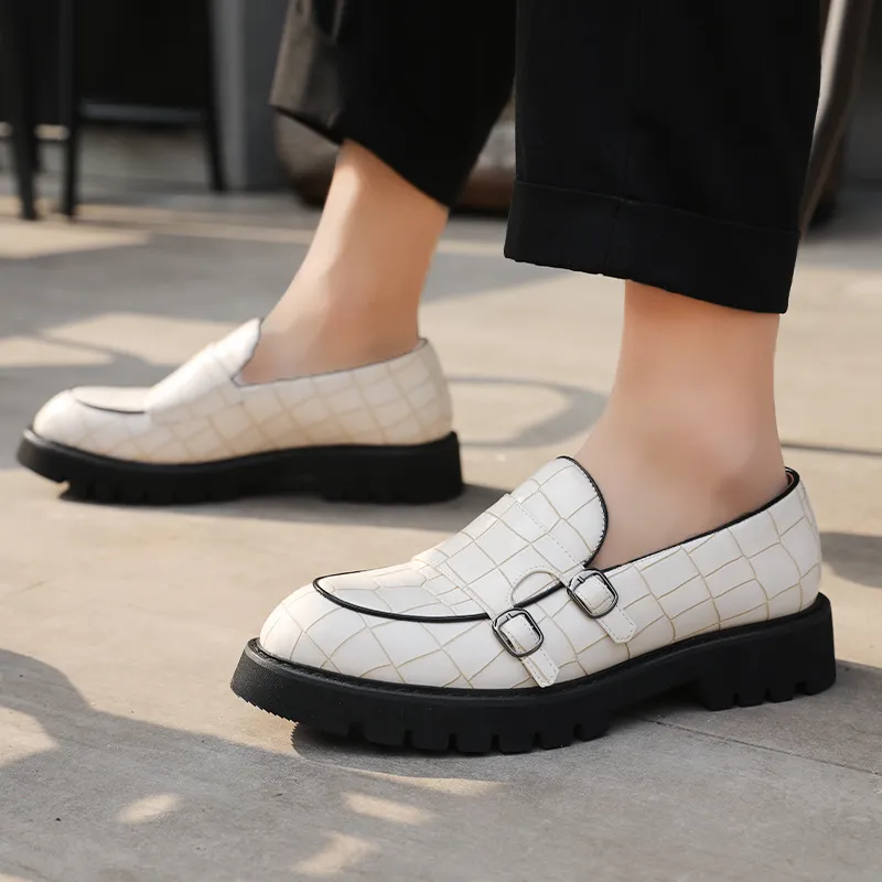 Men's Fashion Casual Grid Pattern Business Leather Shoes Low Top