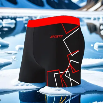 Men Letter Print Color Matching Flat Angle Racing Swimwear
