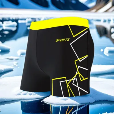 Men Letter Print Color Matching Flat Angle Racing Swimwear