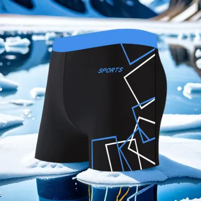 Men Letter Print Color Matching Flat Angle Racing Swimwear