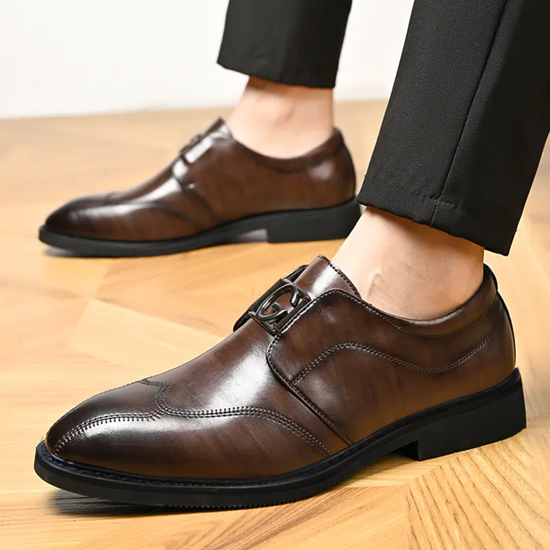 Men Fashion Retro Business Leather Shoes Low Top