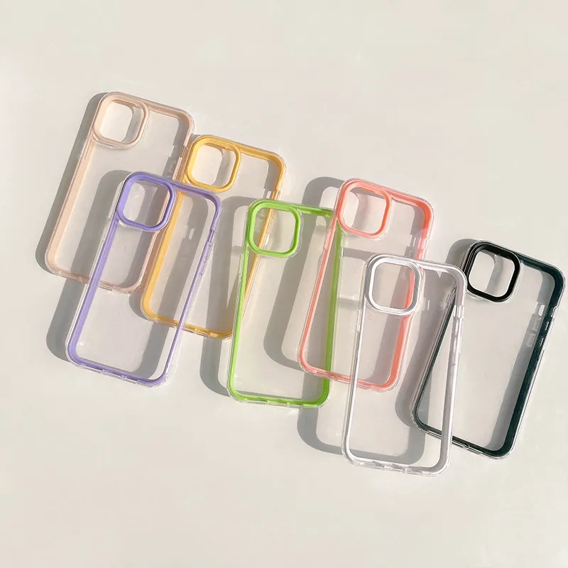 Fashion Simple Solid Color Transparent 3-In-1 Frame All-Inclusive Iphone Case For iPhone