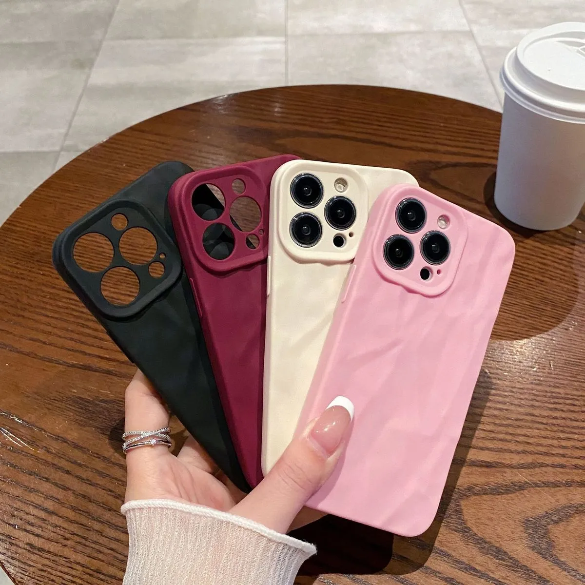 Fashion Solid Color Frosted Pleated All-Covering Soft TPU iPhone Case