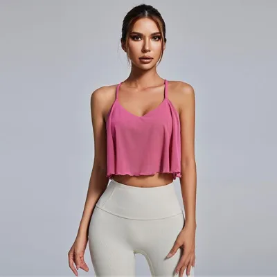 Women Solid Color Sleeveless Backless Cross Strap Yoga Sports Camisole