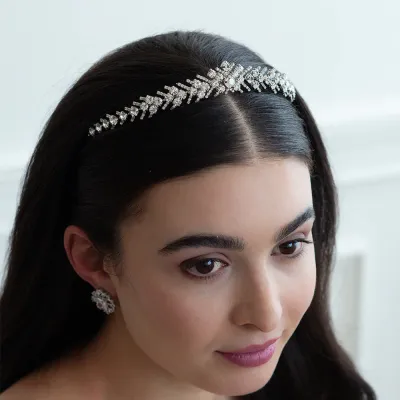 Women Fashion Elegant Simple Rhinestone Leaf Hairband