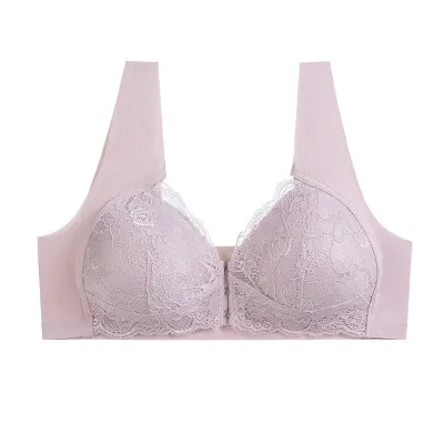 Women Plus Size Sexy Lace Front Buckle Seamless Bra 3/4 Cup