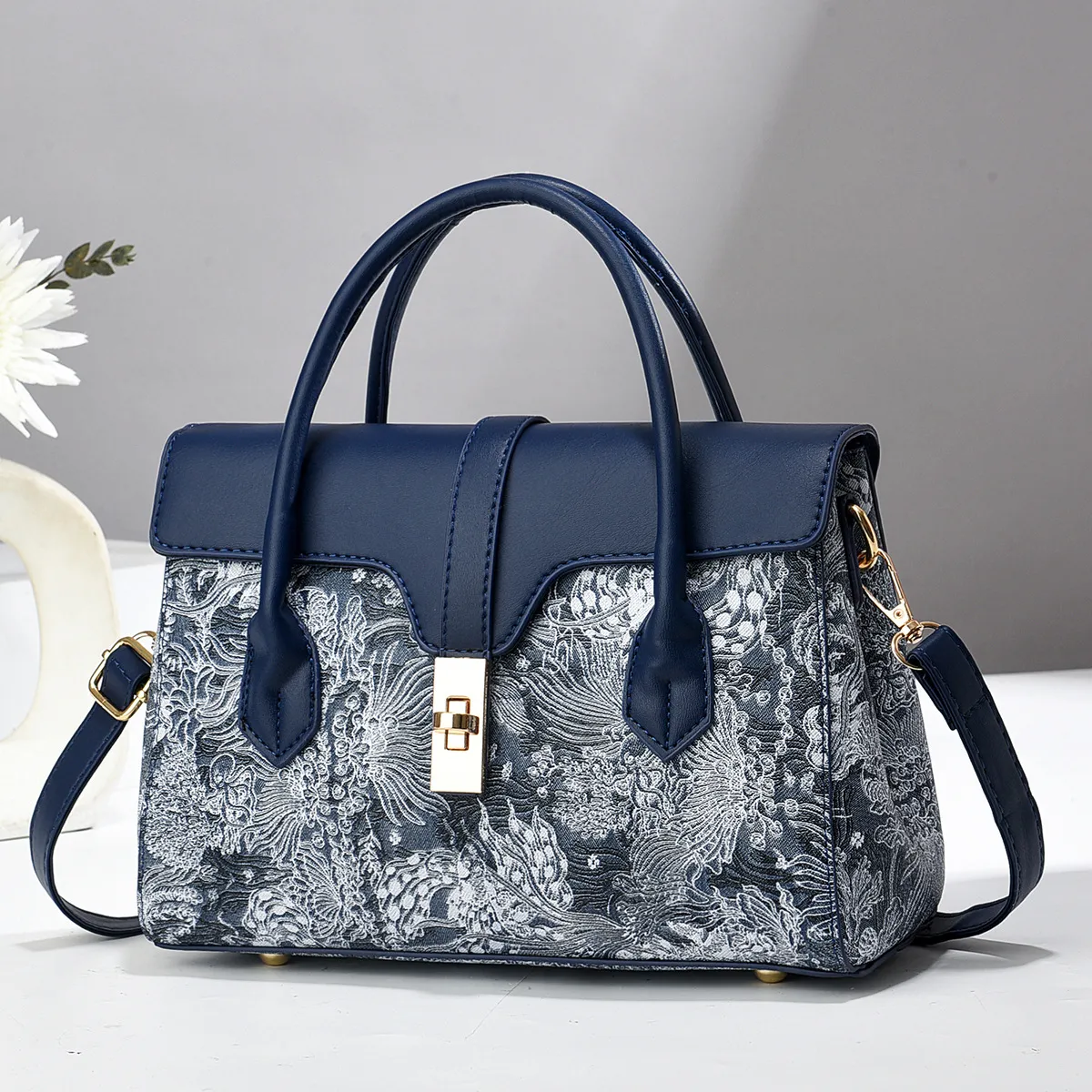 Women Fashion Casual Pattern Printed PU Handbag