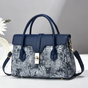Women Fashion Casual Pattern Printed PU Handbag
