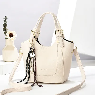 Women Fashion Casual Solid Color PU Bucket Bag Handbag Large Capacity