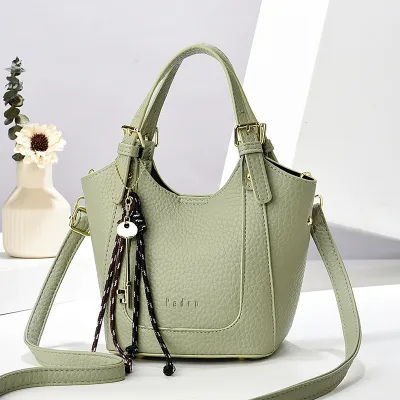 Women Fashion Casual Solid Color PU Bucket Bag Handbag Large Capacity