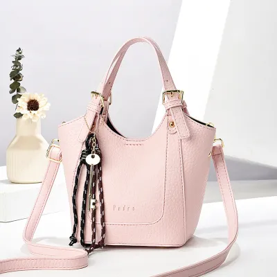 Women Fashion Casual Solid Color PU Bucket Bag Handbag Large Capacity
