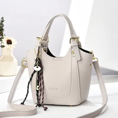 Women Fashion Casual Solid Color PU Bucket Bag Handbag Large Capacity