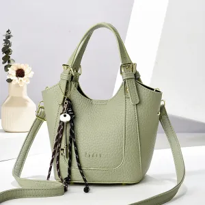 Women Fashion Casual Solid Color PU Bucket Bag Handbag Large Capacity
