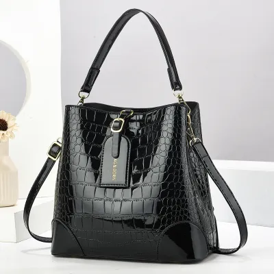 Women Fashion Casual Solid Color Crocodile Pattern Large Capacity Handbag