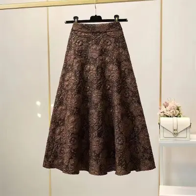 Women Casual Retro Jacquard High Waist Skirt