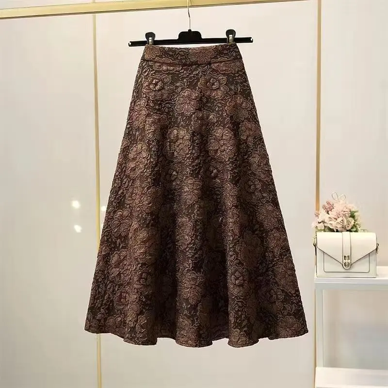 Women Casual Retro Jacquard High Waist Skirt