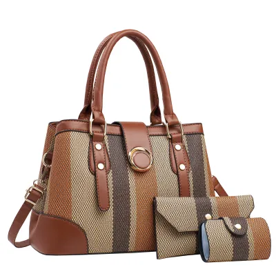 Women Fashion Color Block Large Capacity Handbag Bag Three-Piece Set