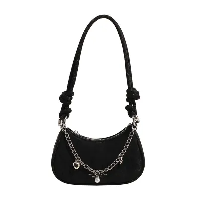 Women Fashion Solid Color Simple Chain Shoulder Bag PU Underarm Bag