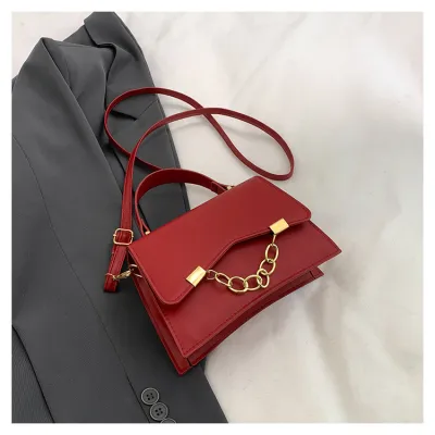 Women Fashion Retro Solid Color Chain Small Square Shoulder Bag