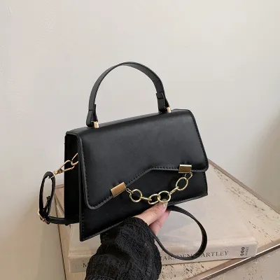 Bolso de hombro cuadrado pequeño con cadena de color sólido simple retro de moda para mujer