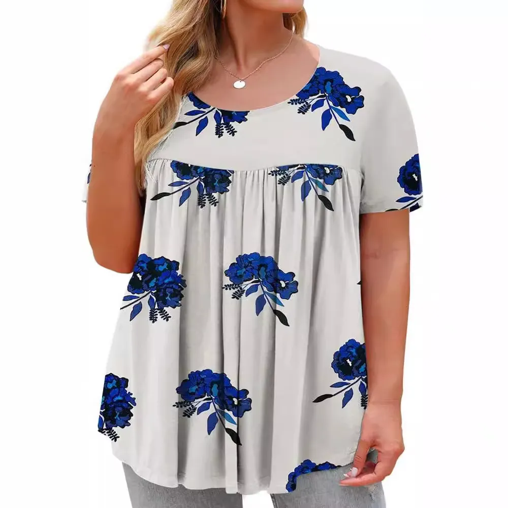 Women Plus Size Casual Floral Printed Short Sleeve T-Shirt