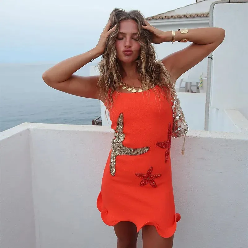 Women Sexy Sequin Embroidered Sleeveless Slim Fit Dress