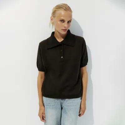 Women Casual Solid Color Hollow-Out Lapel Short-Sleeve Knitwear Pullover