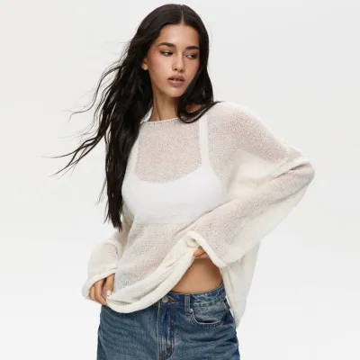 Women Casual Solid Color Long-Sleeve Loose Knitted Sweater
