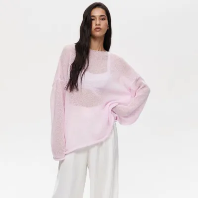 Women Casual Solid Color Long-Sleeve Loose Knitted Sweater