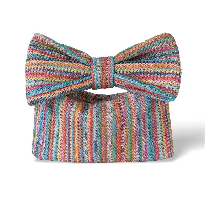 Women Summer Vacation Bow Straw Woven Handbag Clutch Bag