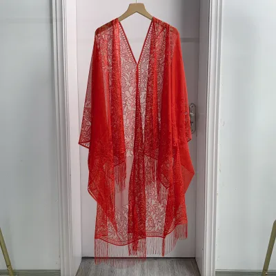 Summer Lace Shawl Women Fashion Boho Style Tassel Outer Cape Coverup