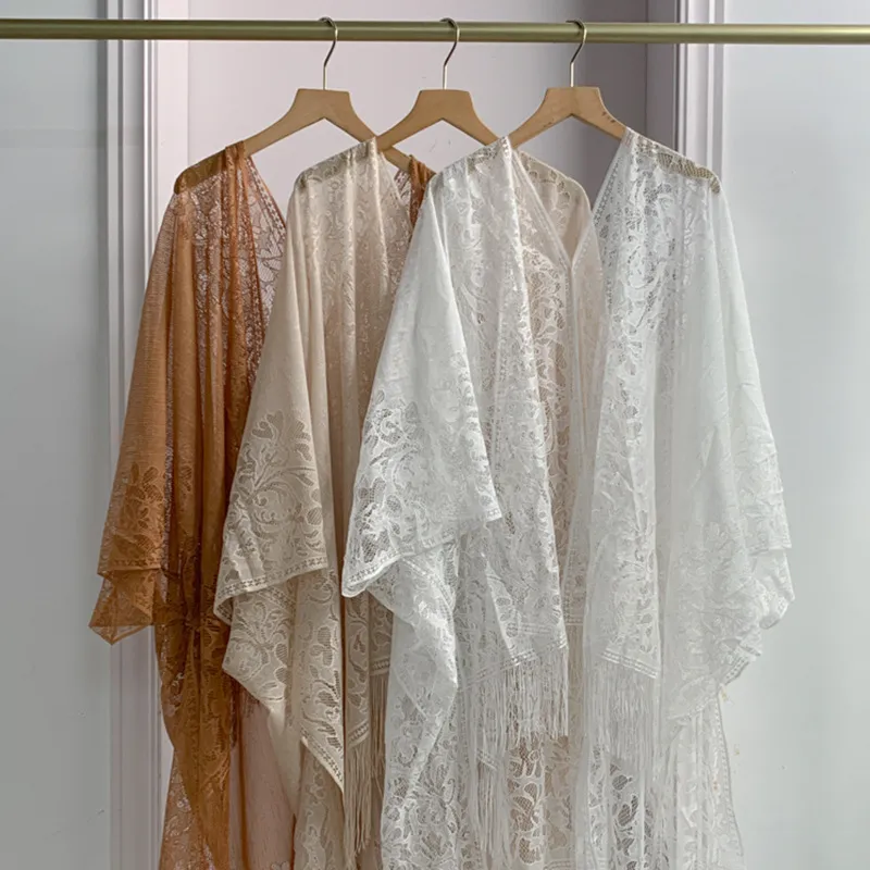 Summer Lace Shawl Women Fashion Boho Style Tassel Outer Cape Coverup
