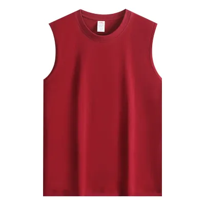 Men Fashion Casual Solid Color Cotton Round Neck Sleeveless Tank Top