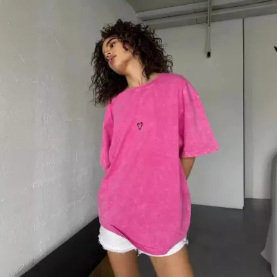 Women Casual Geometric Pattern Cotton Loose Fit Round Neck Short Sleeve T-Shirt