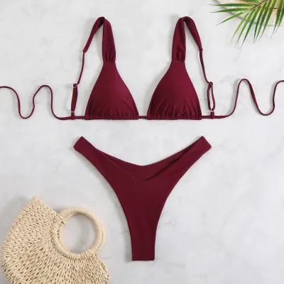 Women Fashion Sexy Floral Printed Lace-Up Bikini Swimsuit