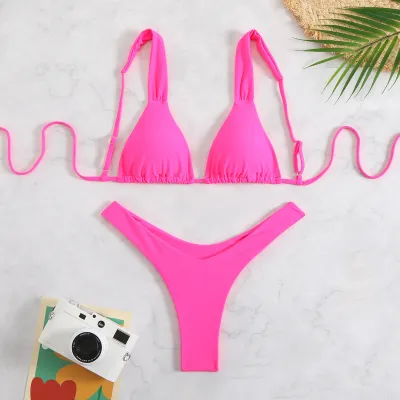 Women Fashion Sexy Floral Printed Lace-Up Bikini Swimsuit