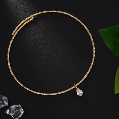 Women Fashion Elegant Rhinestone Water Drop Pendant Necklace