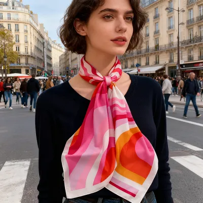 Women Fashion Color Block Imitation Silk 70cm Small Square Scarf