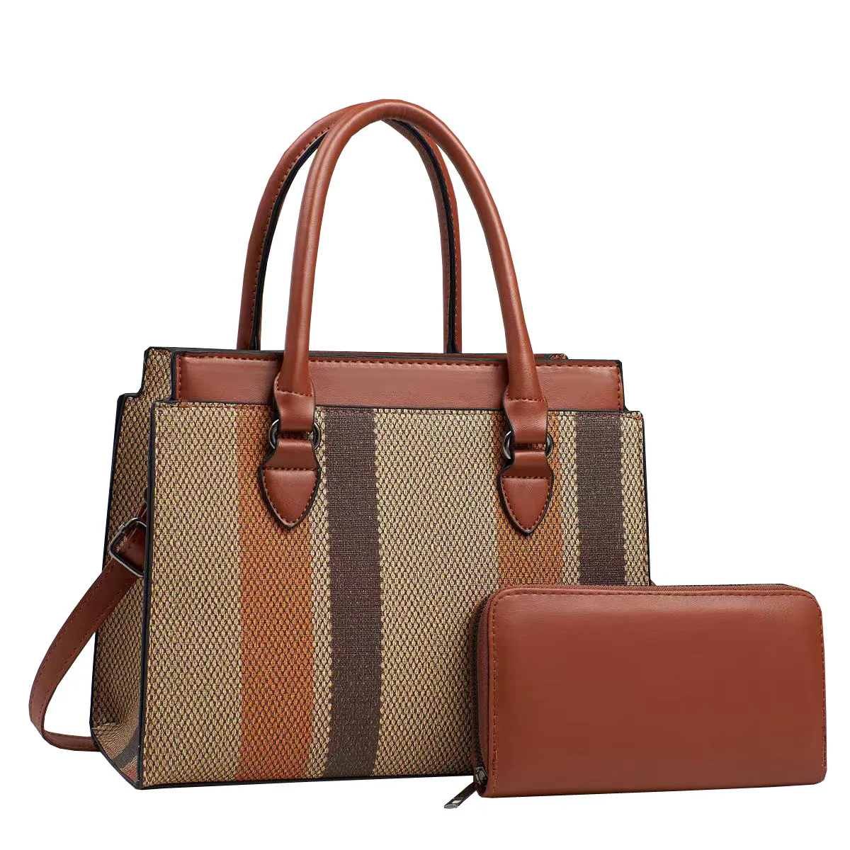 Women Fashion Casual Contrast Color Large Capacity Handbag Two-Piece Bag Set