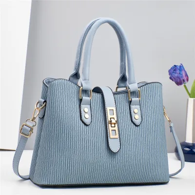Women Fashion Casual Solid Color Vertical Stripes Large Capacity Handbag