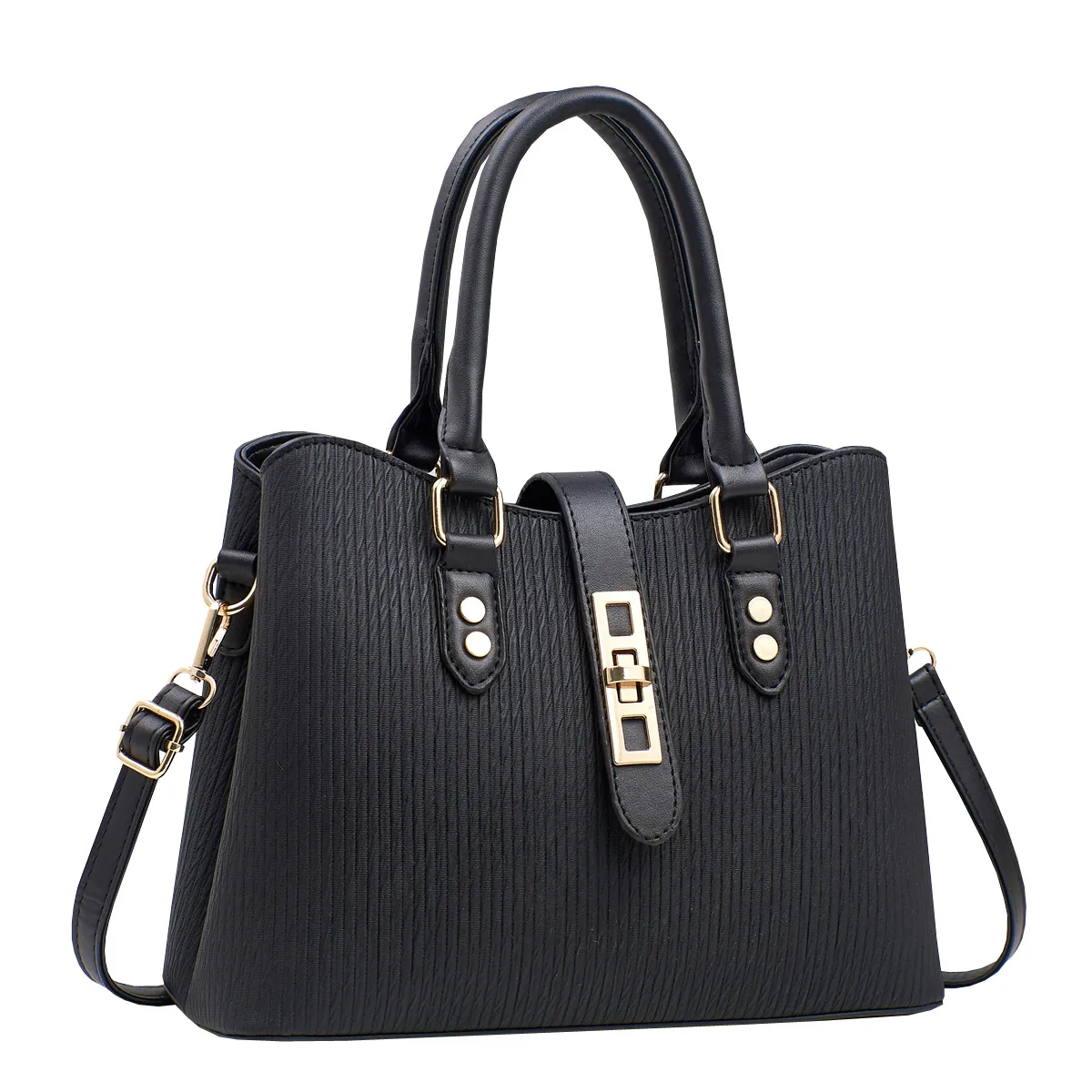 Women Fashion Casual Solid Color Vertical Stripes Large Capacity Handbag