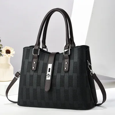 Women Fashion Color Contrast Crocodile Pattern PU Handbag with Zipper Closure