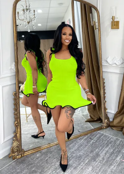 Women Fashion Sexy Elegant Sleeveless Wave Edge Slim-Fit Wrap Hip Dress