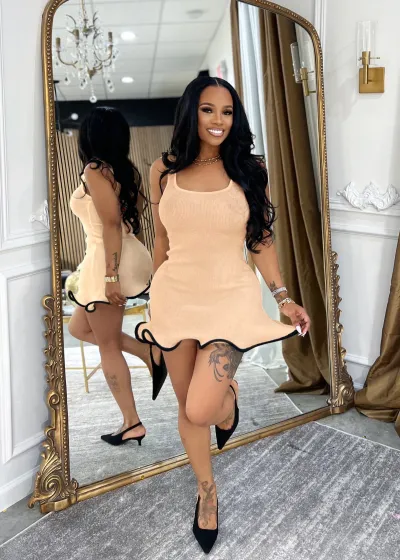 Women Fashion Sexy Elegant Sleeveless Wave Edge Slim-Fit Wrap Hip Dress