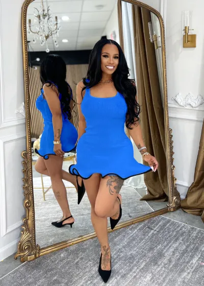 Women Fashion Sexy Elegant Sleeveless Wave Edge Slim-Fit Wrap Hip Dress