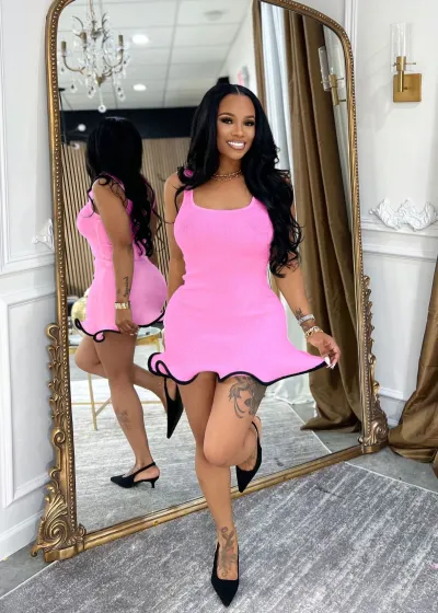 Women Fashion Sexy Elegant Sleeveless Wave Edge Slim-Fit Wrap Hip Dress