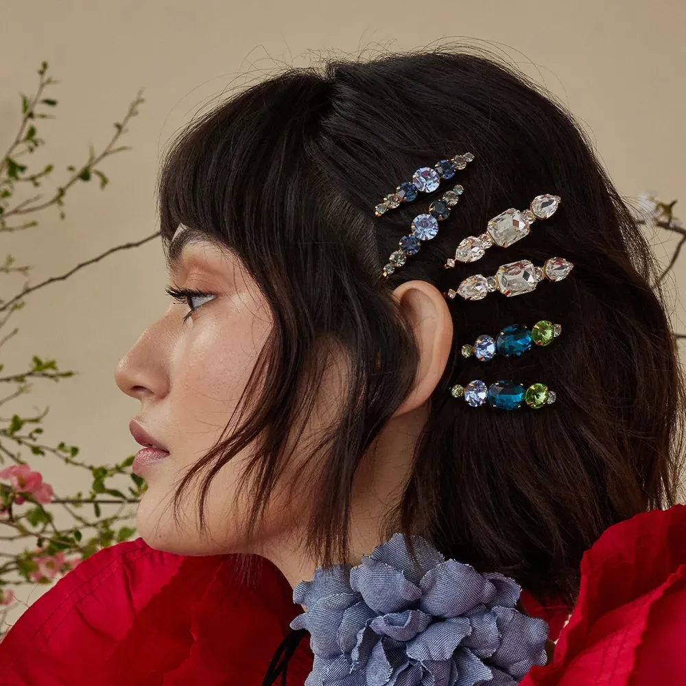 Women Fashion Elegant Rhinestone Bangs Clip Hairpin Gold Plated Silver Plated