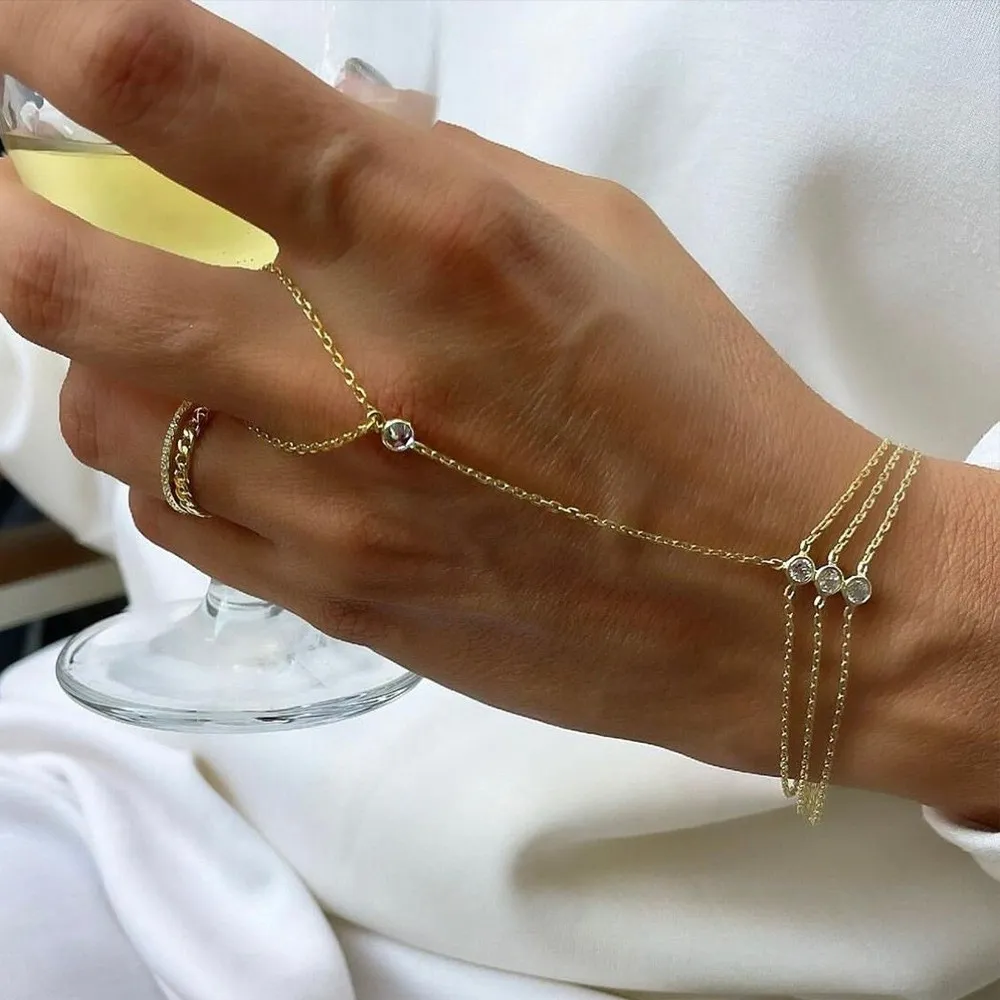 Women Fashion Round Rhinestone Triple Layer Bracelet