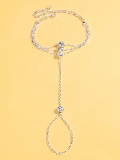 Women Fashion Round Rhinestone Triple Layer Bracelet